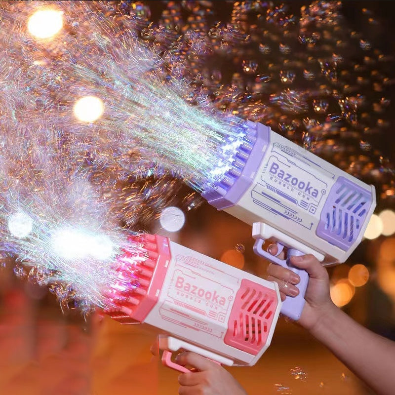 Bubble Gun Rocket 69 Holes Automatic Blower with Light for Kids