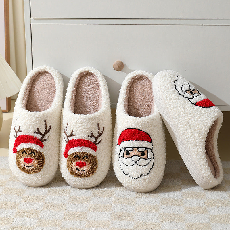 Cute Cartoon Santa Claus Cotton Slippers for Couples