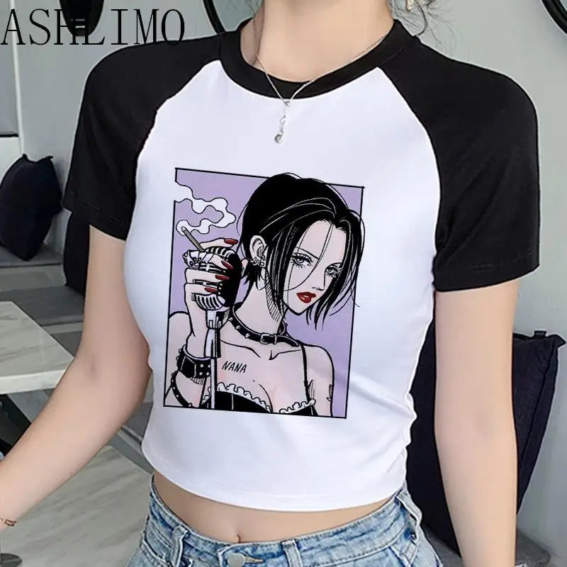 Nana Anime Heart Graphic Crop Top T-Shirt for Women