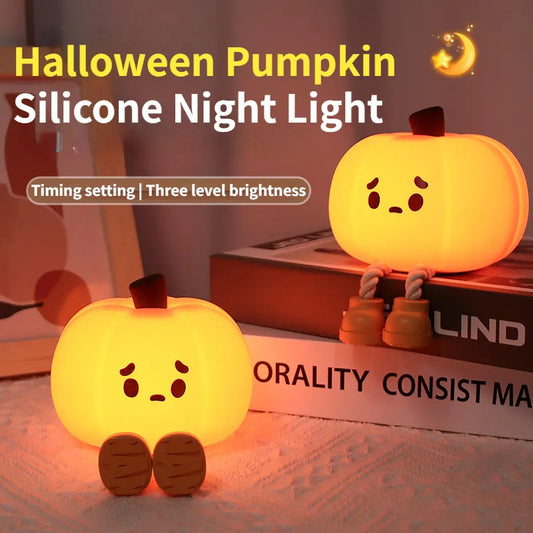 Halloween Pumpkin Night Light - Cute Rechargeable Silicone Lamp